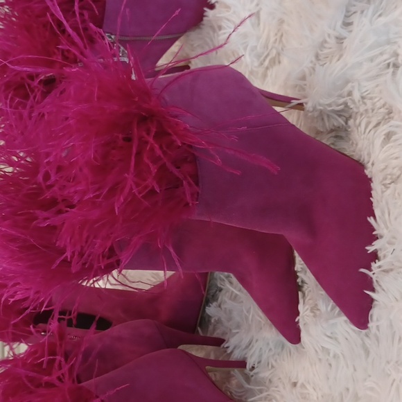 Michael Kors Whitby Hot Pink Ostrich Suede & Feather High Heel Bootie MULTI SZS - Picture 2 of 16